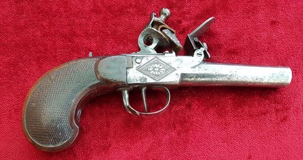 A Belgian single shot flintlock pistol, Liege ELG proof mark. Circa 1780-1820.  Ref 8756.